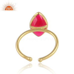 Meilleure qualité plaqué or 18 carats 925 argent Sterling calcédoine rose naturelle bague en pierres précieuses bijoux pour femmes cadeau pour elle - Product Image 3