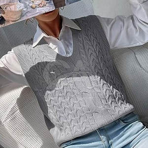 Suéter sin mangas para mujer a la moda, chaleco de punto, para capas Top, suéter sin mangas con logotipo personalizado para mujer - Product Image 5