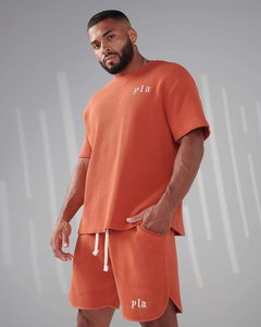 Ensemble T-shirt et short unisexe CONX, couleur pêche, surdimensionné, 100% coton, style streetwear, respirant, grande taille, tenue de détente deux pièces - Product Image 3