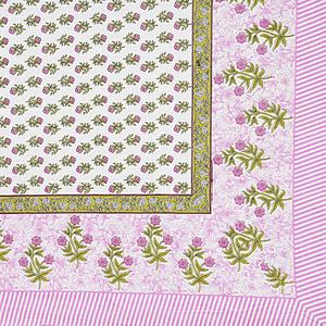 <b>Yellow</b> Border Pink Floral Cotton 3-Piece Bed Sheet Set Luxury Indian Traditional Animal Leaves Block Print King Size <b>Bedding</b> - Product Image 4