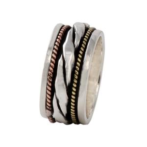 Bague Spinner en argent 925 faite à la main avec incrustation de réglage de lunette en cuivre en laiton argenté pour la méditation ou la fête - Product Image 3
