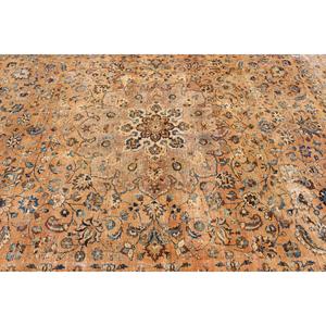 พรมวินเทจตุรกีรักษ์โลก ขนาด 11.1x13.5 ฟุต (339x412 ซม.) สีน้ำตาลลายปะติดต้นไม้และพืช พรมขนสัตว์พร้อมแผ่นรองยางลาเท็กซ์ - Product Image 5