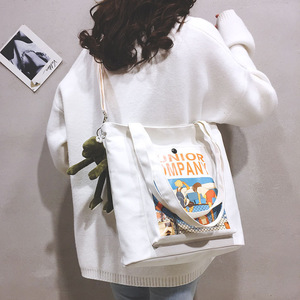 Student Canvas <b>Tote</b> <b>Bag</b> with <b>Zipper</b> Cartoon Print Shopping <b>Bag</b> Polyester Lined Drawstring Pouch Wholesale Stock - Product Image 6