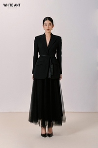 เสื้อเบลเซอร์ของผู้หญิงสีดำ2024มีกระเป๋าด้านหน้า2ข้าง darragh เบลเซอร์หยัก85% โพลีเอสเตอร์15% สแปนเด็กซ์สีขาวมด - Product Image 2