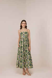 Robe formelle mi-longue Nora, élégante et audacieuse, avec un imprimé floral audacieux, silhouette fluide et équilibrée, écologique et lavable - Product Image 3