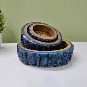 Cuenco redondo de madera hecho a mano de alta calidad para servir, vajilla con estampado de esmalte para artesanías RF, para ensaladas de fiesta y cuencos de arroz de La India - Product Image 4