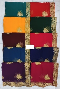 ส่าหรีชิฟฟอนผ้าโปร่งบางสดใสลายปักและขอบหอยพัดแฟชั่นส่งออกจำนวนมากจากอินเดีย - Product Image 3