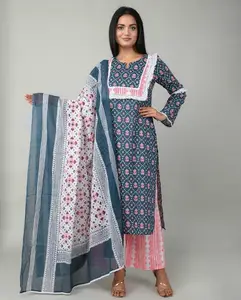gerade kurti salwar baumwolle handblock gedruckt salwar kameez anzug indischer salwar anzug für damen