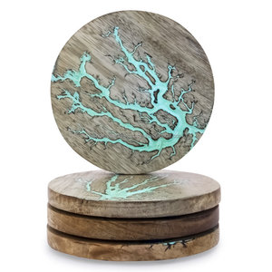 WONDEROVERSEAS Sous-verre en bois de manguier naturel avec design tonnerre et sous-verres en noyer en résine - Product Image 5