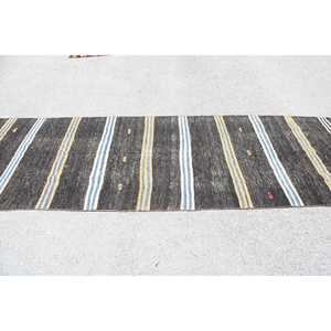 Tapis turc 3,7 x 12,3 pieds, tapis de couloir vintage, tapis bleu noir style sud-ouest - Product Image 3