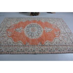 Tapis Vintage en Laine Turque de 5ft 9in X 8ft 8in, Orange Gris, Plat, Tissage, Patchwork, pour Décorations de Salon, Support en Latex - Product Image 3