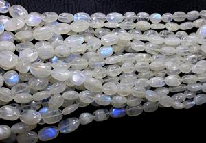 Pierres de lune arc-en-ciel blanches perles ovales lisses feu bleu naturel perles de pierre de lune arc-en-ciel blanc 10X6MM à 20X11MM env. 15 ''pouce - Product Image 4