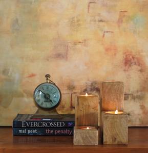 Ensemble de 4 bougeoirs en bois simples pour une décoration intérieure élégante, une mise en scène festive et une ambiance chaleureuse dans la pièce - Product Image 2