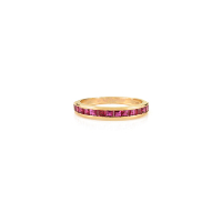 Cincin Emas Kuning 14K Asli Model Half Eternity dengan Batu Ruby Potongan Kotak Alami, Desain Klasik Elegan, Harga Terbaik, Hadiah Mewah untuk Wanita