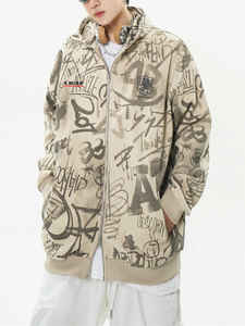 เสื้อฮู้ดซิปสตรีทแวร์ทรงโอเวอร์ไซส์ลายกราฟฟิตี้พิมพ์ทั่วตัวสำหรับผู้ชายจาก Crazy Maker Manufacture - Product Image 3