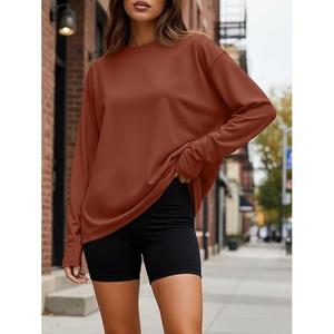 New Arrival Luxury Long Sleeve Round Neck Shoulder Slope Solid Comfortable Oversized <b>Women's</b> Cotton Sweatshirt From Bangladesh - Product Image 6