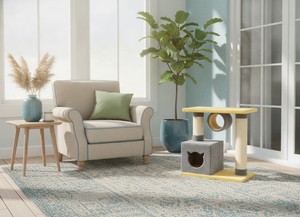 Amistar Classic Arbre à chat à 2 niveaux en sisal avec tunnel et colonne d'intimité, durable, facile à assembler, emballé en carton, hauteur 70 cm pour chats et chatons - Product Image 5