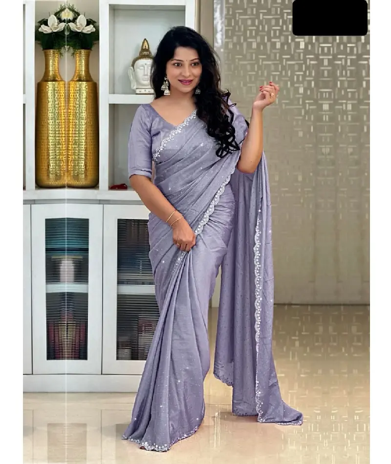 Schwere Arbeit Party Saree Designer Seidenstickerei und Steinarbeit Bollywood Saree indische handgefertigte Damen Baumwolldruck Sari