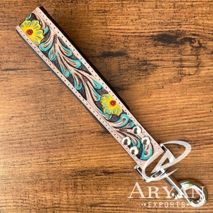 Manufacturer Wholesale Custom Hand Tooled Leather Traffic Lead Traffic <b>Leash</b> Short <b>Leash</b> for Dog Training Traffic Padded Handle - Product Image 1