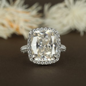 Moissanite coupe coussin diamants originaux en vvs1 clarté avec argent 925 10K 14k 18k bagues de fiançailles en or pour les femmes - Product Image 1