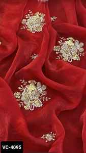 Venta al por mayor nupcial saris señoras fiesta boda color rojo seda sari con blusa roja estilo indio Sari de mujer con precio bajo - Product Image 3