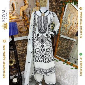 เสื้อ georgette และพลาซโซพร้อม dupatta แฟนซีชุดปาร์ตี้ออกแบบใหม่ - Product Image 2