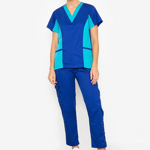 Ropa de trabajo de paneles múltiples, Jersey de manga corta con cuello en V y pantalones de cintura con cordón ajustable para SALÓN DE Spa - Product Image 1