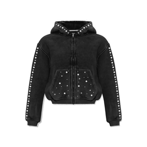 Sudadera con capucha de lana extragrande de algodón para otoño 100% unisex personalizada con logotipo de diamantes de imitación Hot Fix Streetwear sudadera de moda - Product Image 4