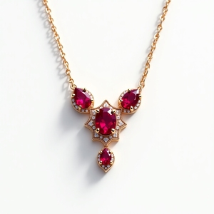 Collar de piedras preciosas chapadas en oro de 18 quilates de Plata de Ley 925, collar de rubí rojo con piedras preciosas naturales Rojas S925 para mujer - Product Image 1