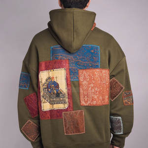 Diseña tu propio logotipo Superventas Hombres Cremallera Patchwork Sudadera con capucha Logotipo personalizado 100% Algodón Servicio OEM con colores y tamaños personalizados - Product Image 3