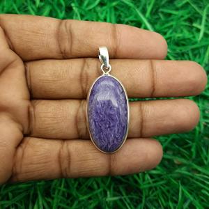 925 Sterling Silver <b>Unique</b> Handmade Natural Charoite Pendant Bezel Setting Purple Oval Charm Fine Jewelry <b>Gift</b> <b>for</b> <b>Her</b> Children - Product Image 1