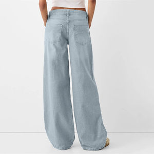 Custom Y2K Heavy Weight Vintage Stone Washed Denim Design Baggy Cargo Jeans With Multi Pockets High Street Style For Women - Product Image 6