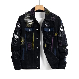 Veste en jean vintage déchirée et délavée à l'acide pour homme, col montant, boutonnée, streetwear écologique, vente en gros de haute qualité - Product Image 1
