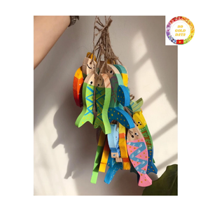 Large Handmade Painted Wooden Fish Ornament for Coastal Home Decor Patio Wall Hanging and Beach Resort Design - Product Image 3