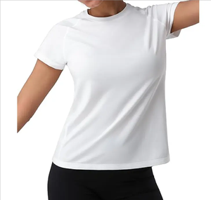 2025 meilleure vente femmes solide col rond Yoga chemises respirant léger Sport entraînement Gym Fitness court T-shirt haut - Product Image 5