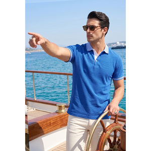 Camisa de Verano para Hombre, 100% Algodón, Transpirable, con Detalle de Cuello Azul, Diseño de Punto de Manga Corta - Product Image 2