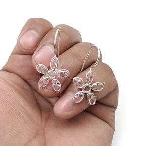 Ensemble de lunette pendante en zircon cubique rose cerceaux en argent Sterling 925 bijoux de déclaration Design à la mode boucles d'oreilles pendantes pour elle - Product Image 3