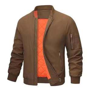 Blouson aviateur 2025 Vente en gros Nouveau design Blouson aviateur à fermeture éclair Couleur unie Vêtement uni Logo personnalisé Homme Grande taille Vestes pour hommes - Product Image 4