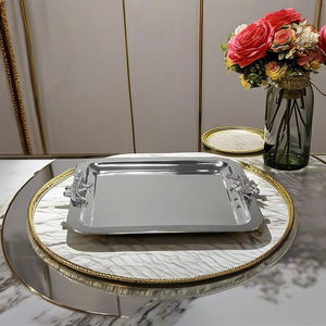 Bandeja de metal de 38 cm al por mayor, plato antideslizante ovalado con decoración de oro negro profundo para cocina, hotel, restaurante, servicios decorativos - Product Image 2