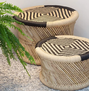 Taburete otomano de bambú natural ecológico hecho a mano, taburete de caña, dormitorio al aire libre, salón, jardín, sala de estar, consola con incrustaciones de hueso - Product Image 4