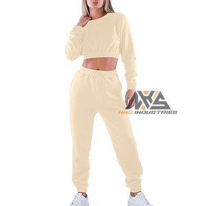 Alta calidad al por mayor Crop Top chándal de manga larga cómodo mujeres 2 piezas Conjunto elegante Sudadera con capucha y pantalones Jogger para Fitness - Product Image 3