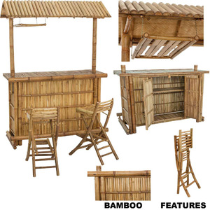 Cheap Price <strong>Rattan</strong> <strong>Tables</strong> <strong>Outdoor</strong> Tiki <strong>Bar</strong> for Party with Umbrella and 02 Bamboo Chairs - Product Image 2