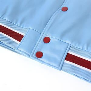 Zeta <b>White</b> Light Blue Faded Varsity Bomber <b>Jacket</b> OEM Streetwear Casual Zipper Closure Pockets Custom Satin Lining Logo Spring - Product Image 5