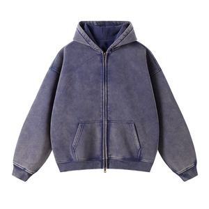 Sweat à capuche pour hommes de haute qualité 100% coton écologique hiver lourd lavage Vintage poche à capuche zippée Logo personnalisé bas quantité minimale de commande détresse - Product Image 1