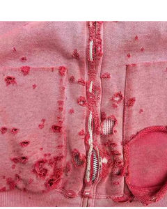 Vintage Acid Wash Zip up Streetwear surdimensionné de haute qualité 100% coton Sun Faded déchiré sweats à capuche pour hommes - Product Image 4