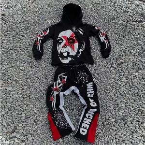 Ensemble survêtement vintage à fermeture éclair avec patch brodé et applique délavé à l'acide pour hommes fabricant - Product Image 1