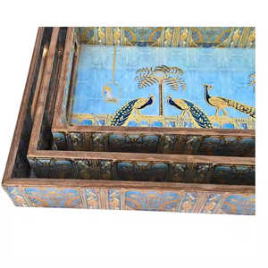 Plateau en bois MDF de taille personnalisée de haute qualité Design élégant fait à la main en métal artisanat hôtel Restaurant plateau de service alimentaire à faible coût usage domestique - Product Image 3