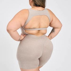 Custom Plus Size Breathable Spandex/Nylon Full Length Deep V Neck Women's Bodysuit Jumpsuit <b>Rompers</b> Biker Short Yoga Set - Product Image 3