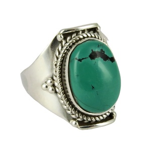 Anillos de Plata de Ley 925 con Turquesa de Alta Calidad, Anillo de Piedras Preciosas Hecho a Mano, Joyería de Plata de Estilo Bohemio de Proveedores Indios - Product Image 1