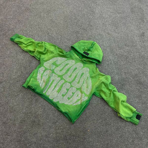 OEM Personnalisé Sunfaded Zipper French Terry Streetwear Fonctionnel Lavage À L'acide Hommes Zip up Rivet Lourd Strass À Capuche - Product Image 3